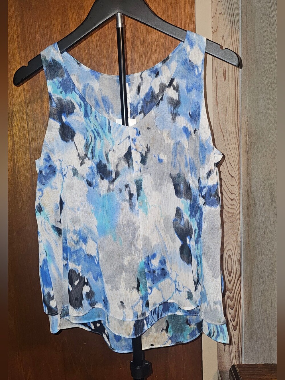 Sleeveless Blue Watercolor Print Women's Petite Top